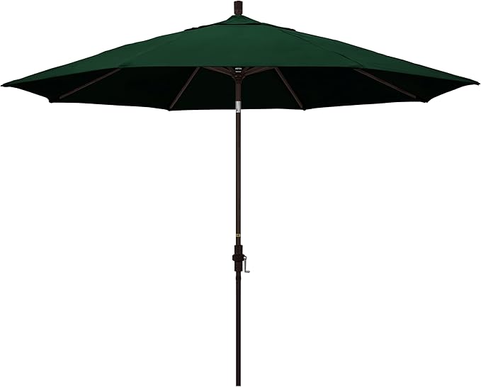 California Umbrella 11Ft Premium Sunbrella Patio Umbrella, Hand-Crank, Tilt-Collar, Bronze Frame, Forest Green Fabric