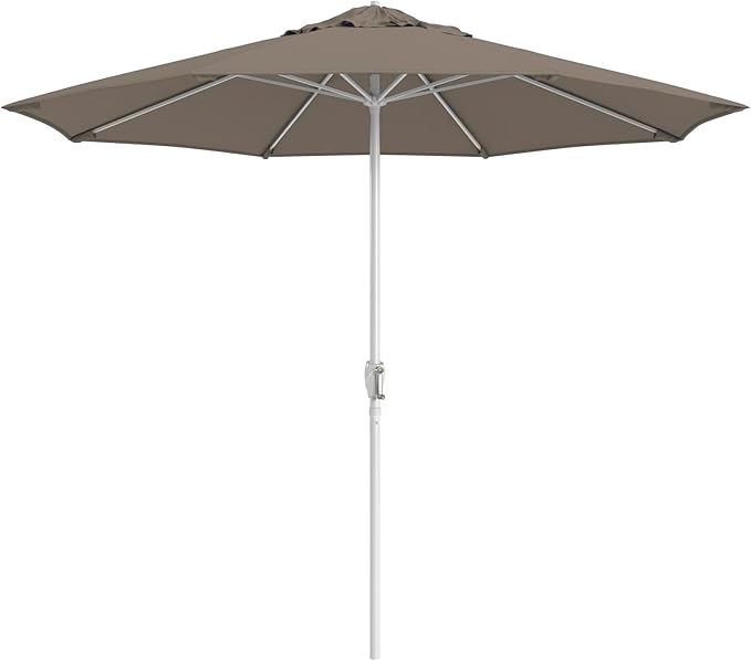 California Umbrella 12-Year Protection 9-Ft Outdoor Patio Umbrella, Sunbrella Fade-Resistant Fabric, Auto-Tilt, Heavy Duty Aluminum Frame, 8 Reinforced Ribs for Pool or Deck, White Pole, Spectrum Dove
