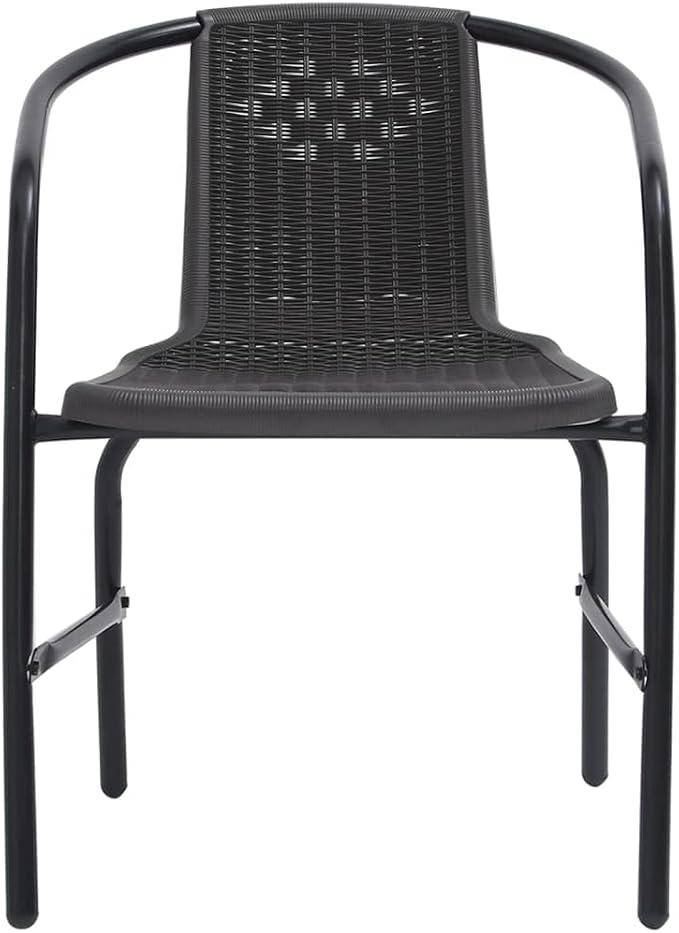 3-Piece Patio Dining Set with Glass Table and 2 Rattan Chairs | Features a square tempered glass table and stackable chairs, ideal for balconies and small outdoor spaces.