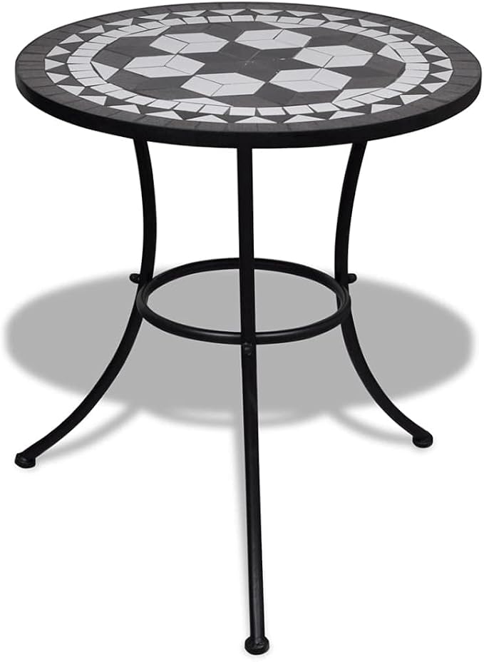 vidaXL Bistro Dining Table - Black and White Mosaic, Ceramic Tabletop Desirable for Balcony and Garden Setting, Assembled with Powder-Coated Iron Frame