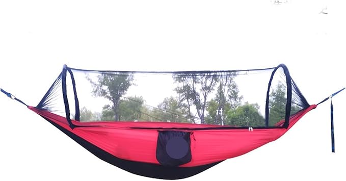 Hammocks, Automatic Quick-Opening Mosquito Net Hammock Outdoor Camping Pole Swing,for Outside(Red)