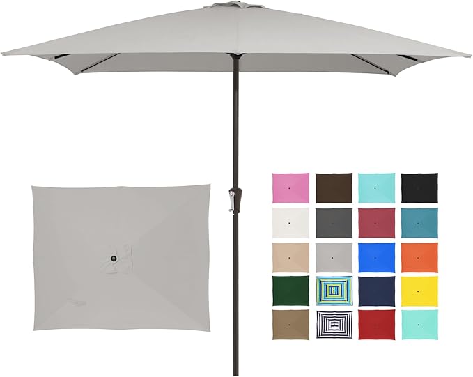 JEAREY 8x10 ft Rectangular Patio Umbrellas Outdoor Table Market Umbrella w/Crank, 8 Sturdy Ribs, UV Protection Windproof Sunproof for Garden, Deck, Backyard, Pool(Foggy Gray)