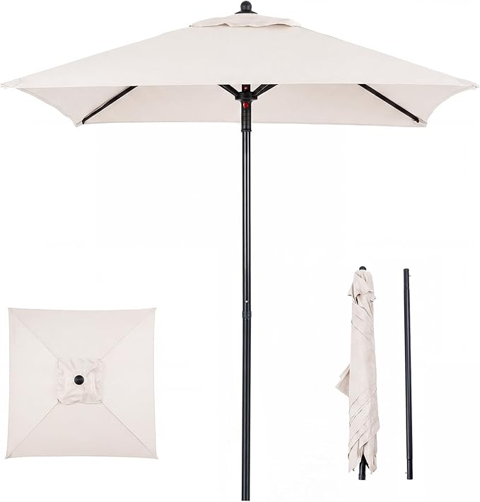 HAPPYGRILL 7 ft Square Patio Umbrella, Outdoor Table Umbrella with Push Button Opening & Top Ventilation, Outdoor Market Shade Parasol with 4 Metal Ribs for Porch, Garden, Apartment, Deck