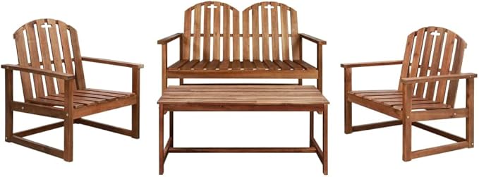 4 Piece Patio Lounge Set, Porch Furniture Set Outdoor Sofa Set Sectional Sofa Patio Conversation Set for Piazza Exhibition Garden Negotiation Area Solid Acacia Wood
