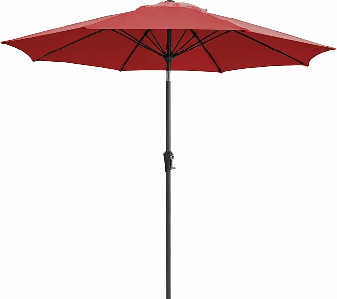 JEAREY 9FT Outdoor Patio Umbrella,Market Table Umbrella with 8 Fiberglass Ribs, Pool Umbrella with Tilt and Crank, UV Protection Lightweight & Wind-Resistant for Lawn, Garden, Deck and Backyard, Red