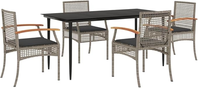5 Piece Patio Dining Set with Cushions, Front Porch Furniture Patio Conversation Set Outdoor Sofa Sets Sectional Sofa for Negotiation Area Poolside Garden Piazza Gray Poly Rattan