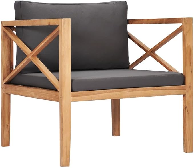 Backyard Furniture Patio Conversation Sets Outdoor Seating 7 Piece Patio Lounge Set with Gray Cushions Solid Teak Wood Suitable for Swimming Pool, Courtyard, Garden
