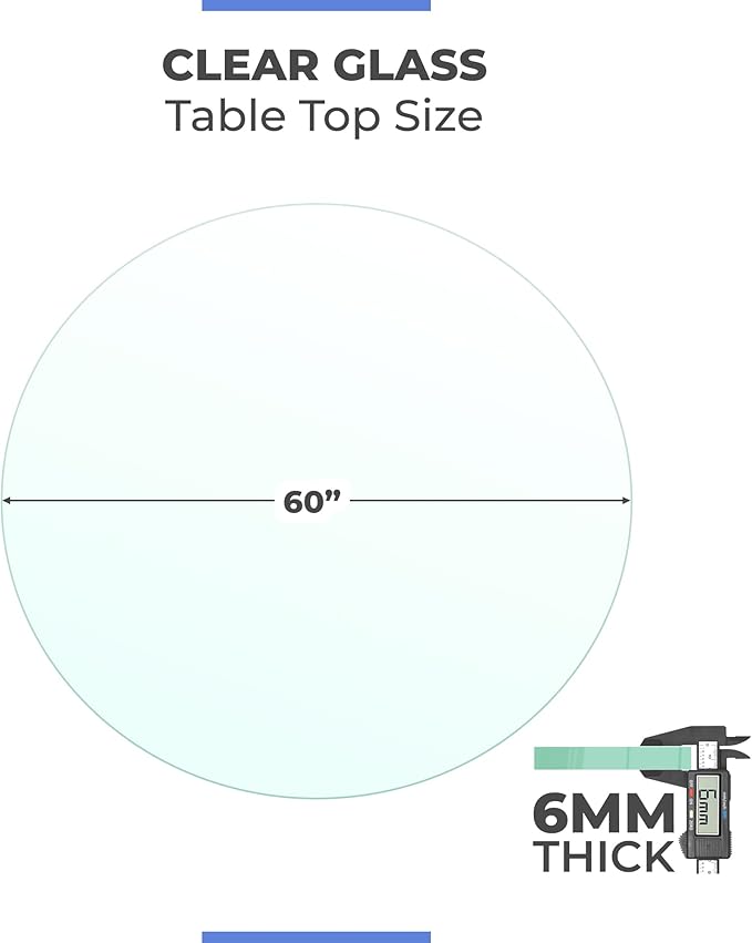 60" Inch Round Glass Table Top 1/4" Thick Flat Polish Edge Tempered by Fab Glass and Mirror