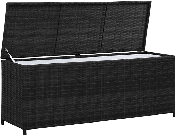 Gardening Supplies Patio decor Deck box Outdoor storage Box Patio Storage Box Black 59"x19.7"x23.6" Poly Rattan
