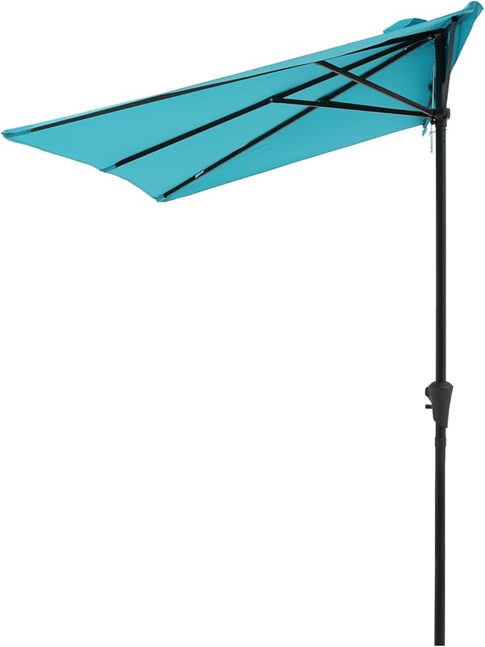 COBANA 7.5’by 4’Half Rectangular Outdoor Patio Umbrella for Patio, Balcony, Garden, Deck, Blue
