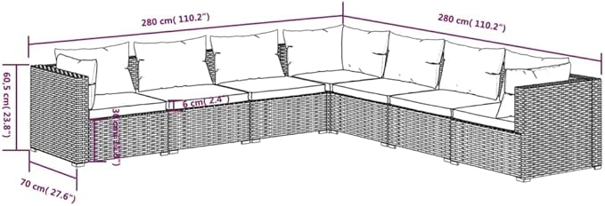 Patio Lounge Set with Cushions,Outdoor Table and Chairs Set,Terrace Conversation Set Furniture,Outdoor Furniture,for Garden,Backyard,7 Piece Poly Rattan Black
