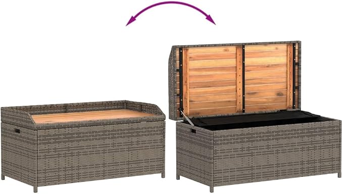 Gecheer Patio Rattan Deck Box Storage Bench Gray 39.4"x19.7"x20.5" Poly Rattan and Acacia Wood