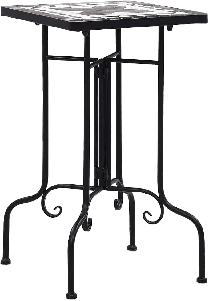 vidaXL Side Table, Plant Table, Plant Stand, Flower Pot Stand for Living Room Hall Patio Balcony Porch Backyard, Black and White Ceramic