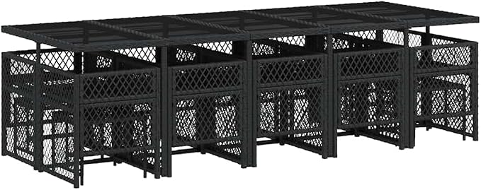 15-Piece PE Rattan Garden Dining Set, Foldable Outdoor Table and Chairs for Patio, Backyard, Balcony Furniture, Black