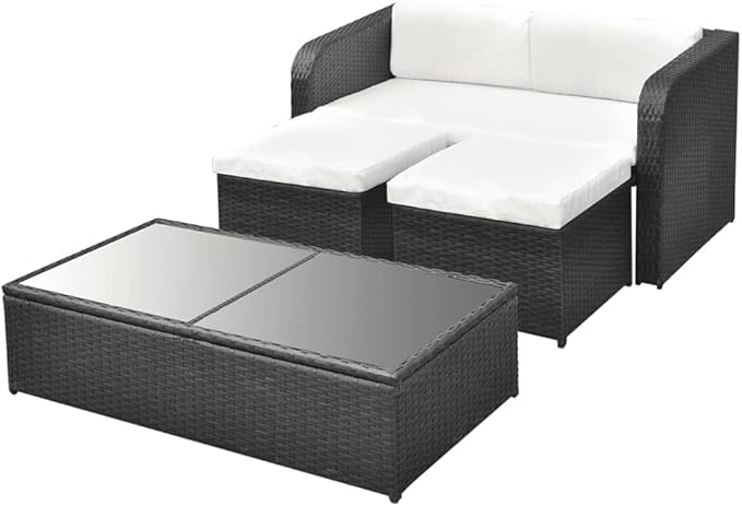 Patio Lounge Set with Cushions,Outdoor Patio Furniture,Conversation Furniture,Patio Furniture Sets,for Terrace,Garden,Backyard,4 Piece Black Poly Rattan