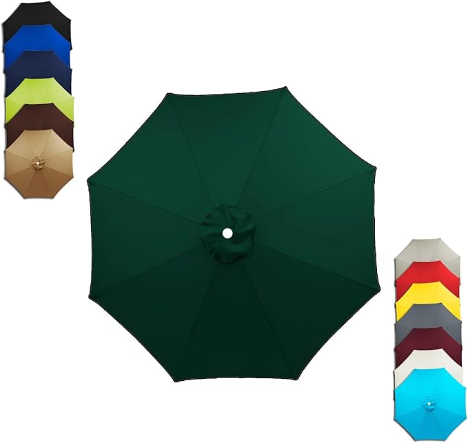 6/8 Ribs Patio Umbrella Replacement Canopy 6.5ft 7.5ft 8.2ft 8.9ft 9.8ft 11.5ft Waterproof UV Protective Replacement Parasol Fabric Cover for Garden Outdoor(Green,8.9ft/6ribs)