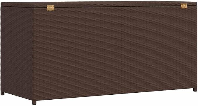PE Rattan Garden Storage Chest with Polyester Lining, Brown Patio Storage Box for Cushions, Blankets, and Books, W Outdoor Chest with Powder-Coated Steel Frame