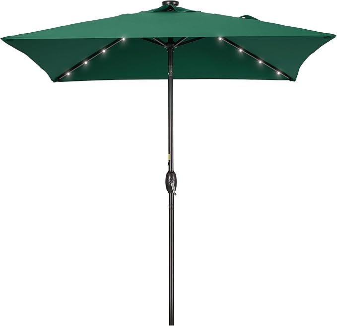 Square Patio Umbrella With Solar Lights, 6.5x6.5ft Square Umbrella Outdoor Patio with Tilt and Crank for Pool, Deck, Garden,Backyard