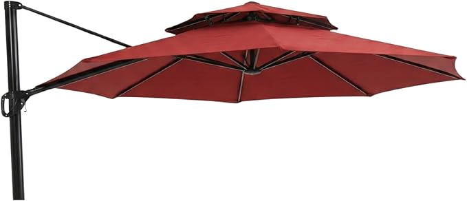 Garden Winds Reinforced RipLock 350 Replacement Canopy Top Cover Compatible with Garden Treasures 11’ Offset Umbrella Models YJAF-819R, YJAF-819D, YJAF-81903A, YJAF-81903B, YJAF-81903C - Cinnabar