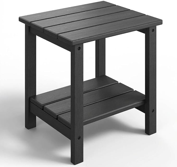 Takywep Adirondack Outdoor Side Table 18 x 15 in, HDPE 2-Tier Patio Side Table, All-Weather End Table for Patio, Pool Deck, Indoor & Backyard, Gray