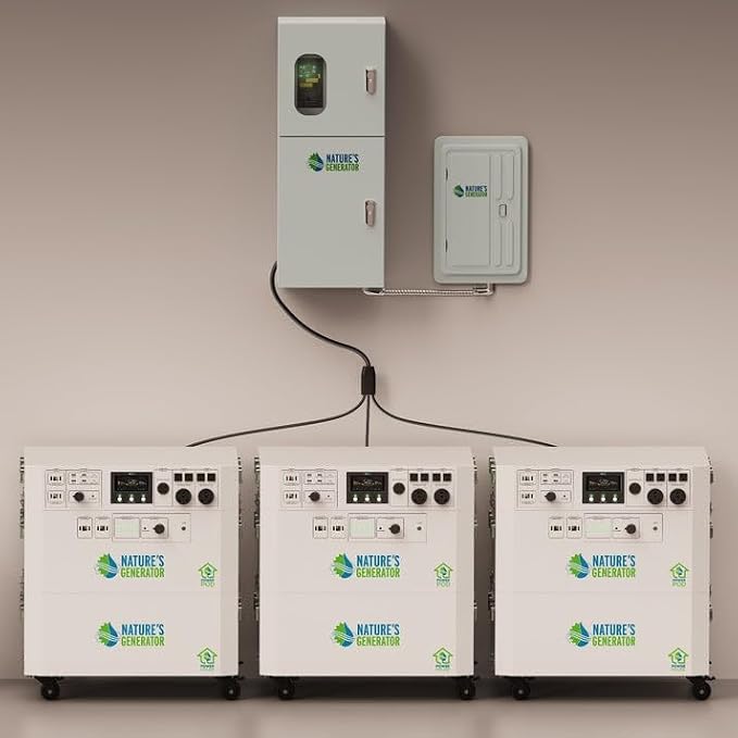 Nature’s Generator Powerhouse Gold PE System:4800Wh Powerhouse+Two 410W Power Panels+12 Circuits 30A Tansfer Switch,Home Power Requirements