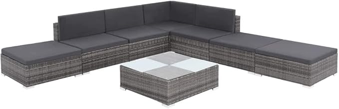 vidaXL Patio Furniture Set 8 Piece, Patio Conversation Set with Cushions, Outdoor Sectional Sofa with Coffee Table for Garden, Poly Rattan Gray