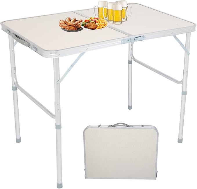 3FT Outdoor Aluminum Camping Folding Table, Lightweight Portable Folding Picnic Table,Outdoor Tables with Carrying Handle
