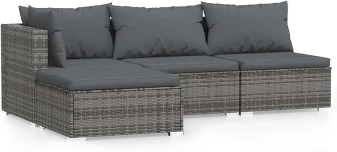 4 Piece Patio Lounge Set with Cushions, Patio Conversation Set Porch Furniture Set Outdoor Sofa Sets Front Porch Furniture for Piazza Negotiation Area Exhibition Poolside Gray Poly Rattan