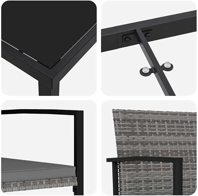 Afuera Living 5 Piece Poly Rattan Garden Dining Set, Black Finish, Powder-Coated Steel Frame, UV-Resistant Durable Outdoor Furniture with Seat Cushions, Armrests, Modern Patio or Garden Seating