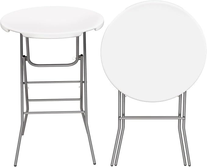 TLSUNNY 1Pcs 32" Folding Round Cocktail Table, Indoor/Outdoor High Top Bar Table W/Locking Leg & Removable Legs, Stabilizing Crossbar, for Party, Commercial Events, Bistro, 280LBS (1, White)