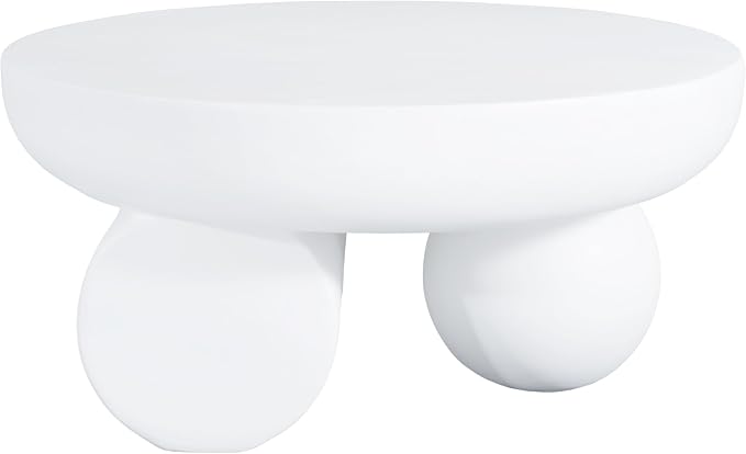 Christopher Knight Home Rico 27.5" Outdoor Coffee Table with Spherical and Cylinder Leg, MGO Round End Table with Ball Legs, No Assembly Patio Table for Poolside/Balcony/Backyard, White