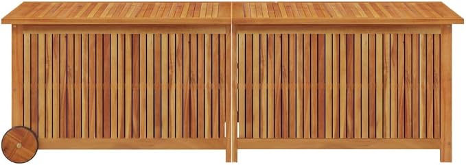 Solid Acacia Wood Patio Storage Box with Wheels 59.1"x19.7"x22.8" Water-Resistant Inner Bag for Outdoor Furniture Cushions Deck Poolside Storage
