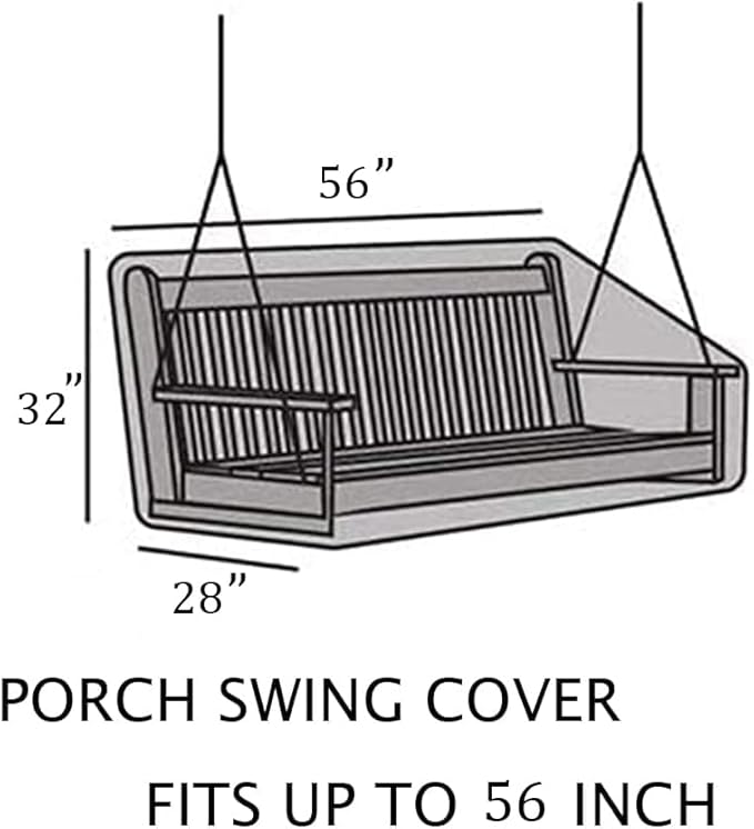 Porch Swing Cover 56Inch Waterproof 600D Oxford Hanging Outdoor Swing Cover Garden Hammock Patio Furniture Covers (Black, 56x28x(32-24) Inch)