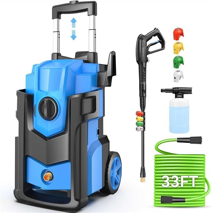 Electric Pressure Washer 5000PSI, Heavy Duty Power Washer Electric Powered, with 4 Nozzles,Foam Cannon,33FT Hose and 500ml Soap Bottle,Car Wash Machine/Car/Driveway/Patio Clean,Blue