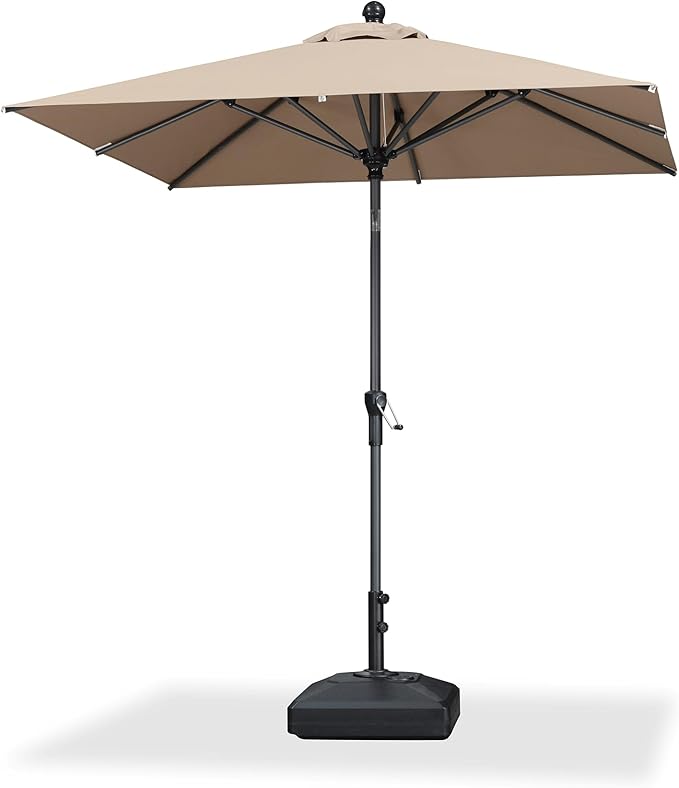 PURPLE LEAF 6.5' x 6.5' Square Patio Market Umbrella with Base Outdoor Table Umbrellas Aluminum Frame Sun Shade with 8 Sturdy Ribs Tilt for Garden Deck Lawn Pool Taupe