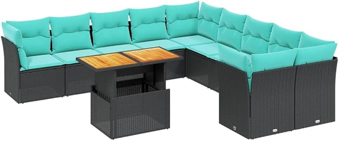 vidaXL Patio Sofa Set with Cushions 11 Piece, Outdoor Sectional Sofa Couch, Patio Conversation Set for Garden Backyard, Black Poly Rattan
