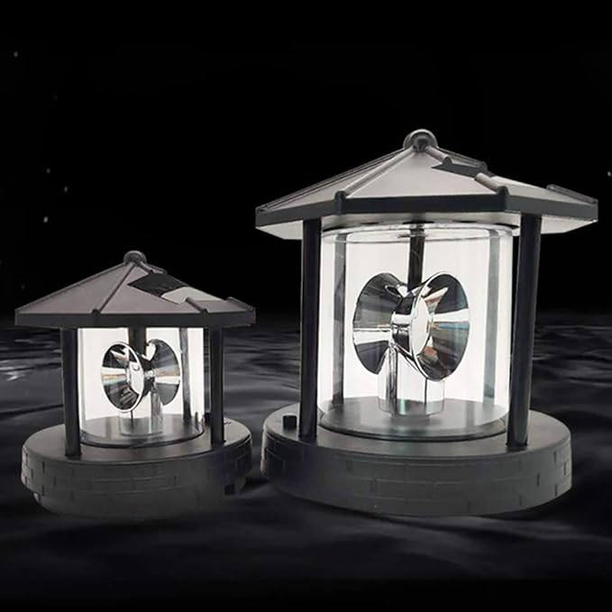 15 * 15 * 17cm Solar Lighthouse Rotating Light, Led Rotating Lighthouse Beacon Lamp Rotating Outdoor Decorative Lamp Energy Saving Solar Landscape Light (Black)
