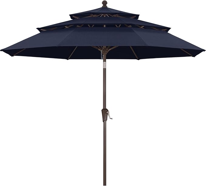 MASTERCANOPY 9ft 3-Tier Olefin Patio Umbrella with Tilt Crank, 5-Year-Non-Fading Canopy & 8 Fiberglass Ribs for Deck, Patio, and Garden, Navy Blue