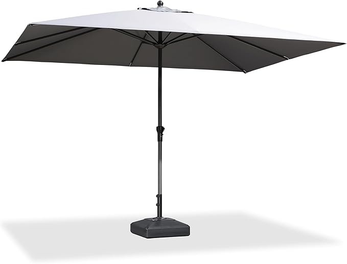PURPLE LEAF 12' x 9' Rectangle Patio Market Umbrella with Base Outdoor Table Umbrellas Aluminum Frame Sun Shade with 8 Sturdy Ribs for Garden Deck Lawn Pool Light Gray