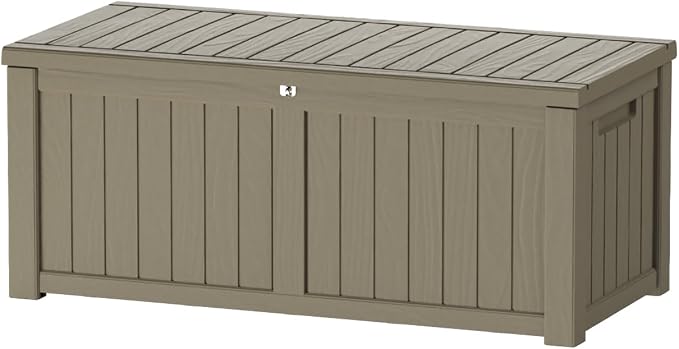 Outdoor Storage Box Waterproof, 150 Gallon Large Deck Box Lockable, Patio Storage Bin Resin for Pool Accessories Cushion Furniture, Garden Tools, UV-Resistant Outside Delivery Grey
