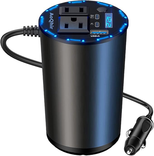 12V Car Power Inverter 200W DC to AC 110V Converter with PD 45W USB-C & QC3.0 Fast Charging, Dual AC Outlets, Smart Cooling Fan, Multi-Protection for Phone, Tablet, Laptop, Car Fridge