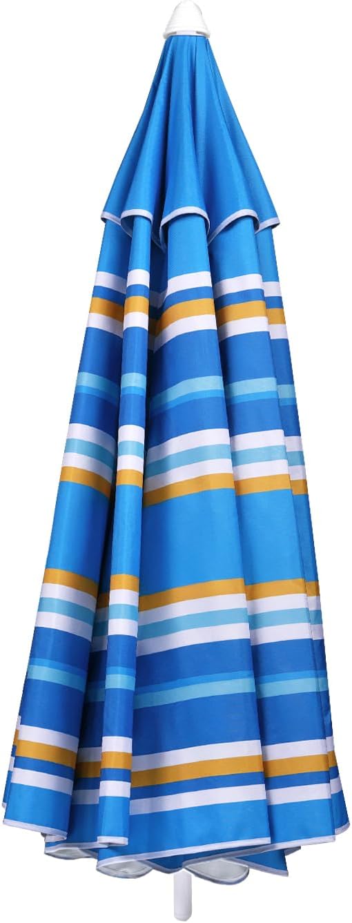 paramondo 7ft Beach Umbrella with Sand Anchor Air Vent Push Button Tilt and Crank, Portable Sunshade Outdoor Patio Umbrella with 8 Sturdy Ribs for Garden, Deck, Backyard, Pool and Beach