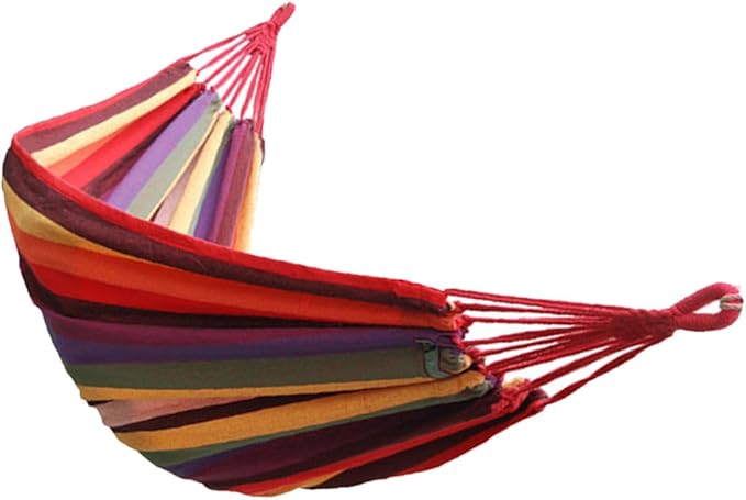Uonlytech Canvas Hammock Hanging Chair Outdoor Camping Swing Hammock 190x85cm Portable Striped Garden Patio for Travel and Backyard Use