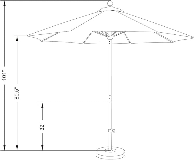 California Umbrella 9' Round Aluminum/Fiberglass Umbrella, Push Open, White Pole, Olefin Teak Fabric