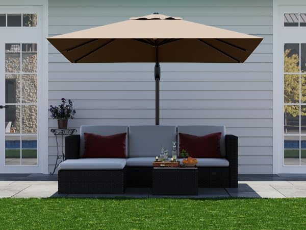 GarveeLife Large Cantilever Patio Umbrella, 10 ft X 10 ft Heavy Duty Aluminum Cantilever Offset Outdoor Umbrella with 360-Degree Rotation for Backyard, Deck, Pool, Tan