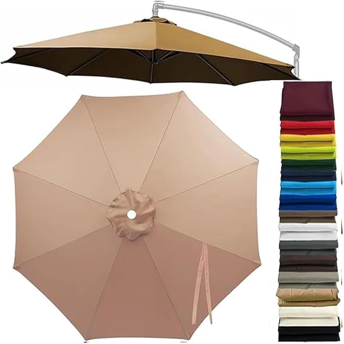 Patio Cantilever Umbrella Replacement Canopy Round 8ft/10ft 8Ribs,Replacement Parasol Canopy Cover with Fade Resistant for Market Table Backyard Garden
