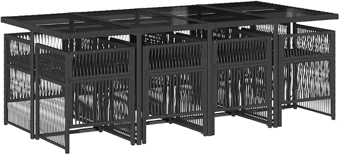 9 Piece Patio Dining Set with Cushions, Foldable Outdoor Rattan Furniture, Space-Saving Cube Dining Table and Chairs for Garden, Backyard, Black