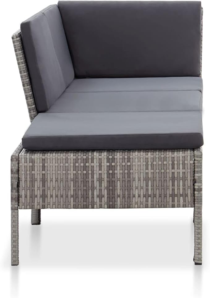 vidaXL Patio Furniture Set 3 Piece, Patio Conversation Set with Cushions, Outdoor Sectional Sofa with Footrest for Garden, Poly Rattan Gray