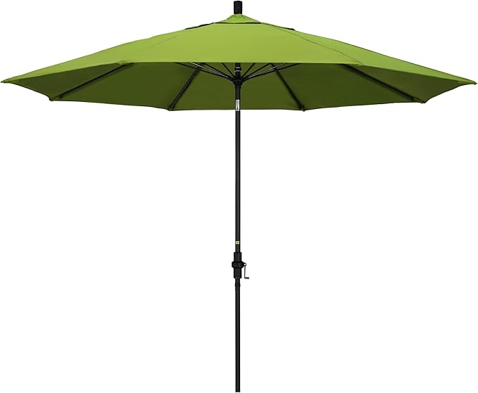 California Umbrella 11Ft Sunbrella Patio Umbrella, Fiberglass Ribs, Hand-Crank, Tilt-Collar, Black Frame, Macaw Fabric
