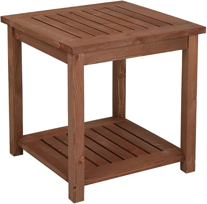 Wood Outdoor Side Table with Storage Shelves, Outdoor Side Table, Small End Tables for Patio, Wooden Accent Furniture for